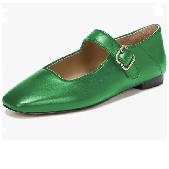 FYS Green Square Toe Low Heel Mary Jane Pumps Flats Ballets Buckled Dress Shoes - Picture 1 of 8